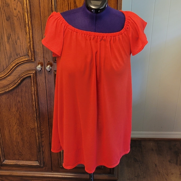 ❣️HP❣️Summer orange on or off elastic shoulder simple midi summer dress Sz: M - Picture 5 of 5